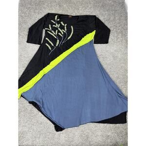 Rising International Dress Womens 3XL Black Blue Asymmetrical Hem Boho Tunic
